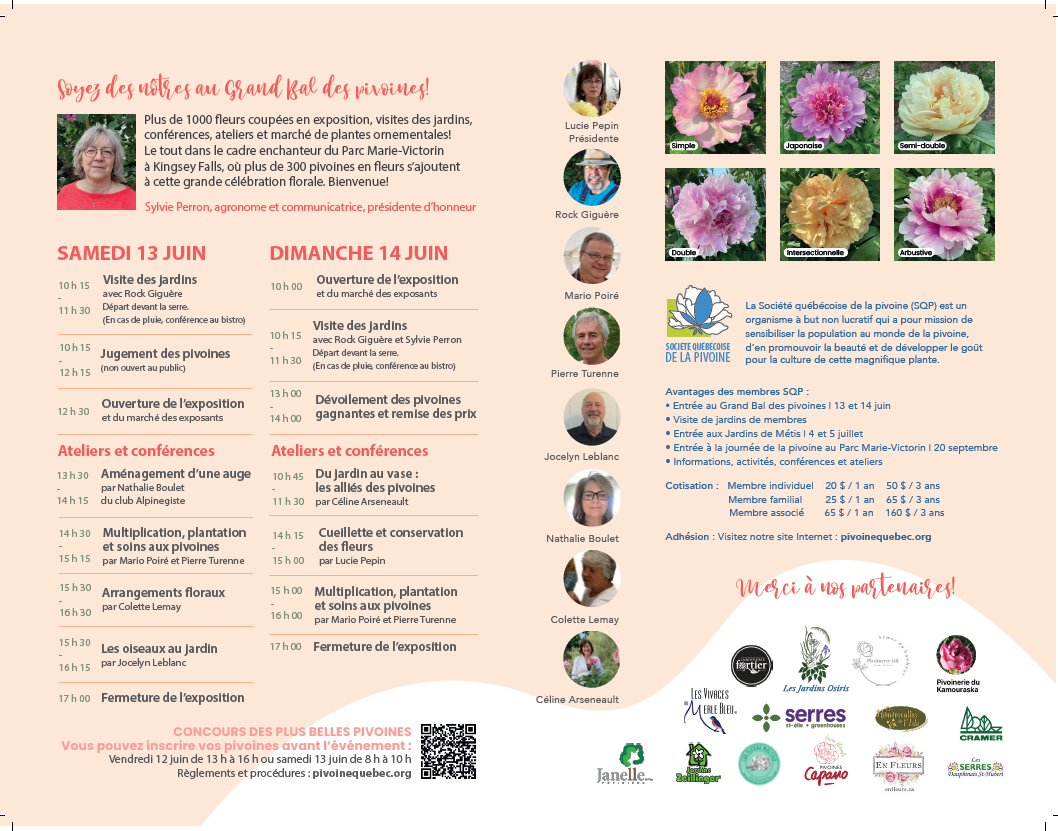 Dépliant de la programmation du Grand Bal des pivoines 2025